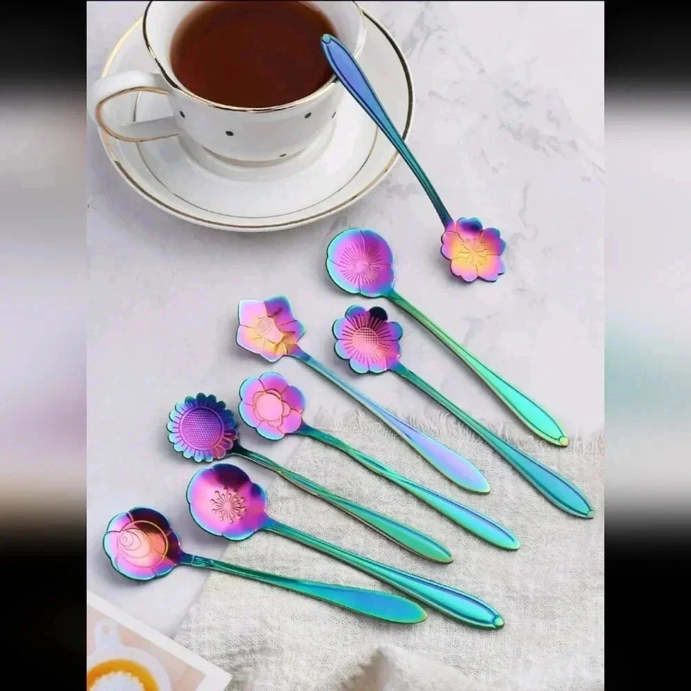 Rainbow metal 8 piece mini spoon purple hue blue tea spoon decor home design - Picture 2 of 5